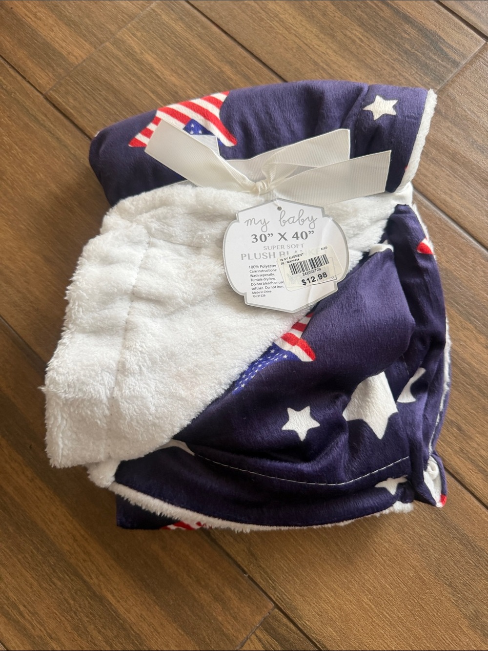 My Baby Plush Baby Blanket - Navy Stars & White